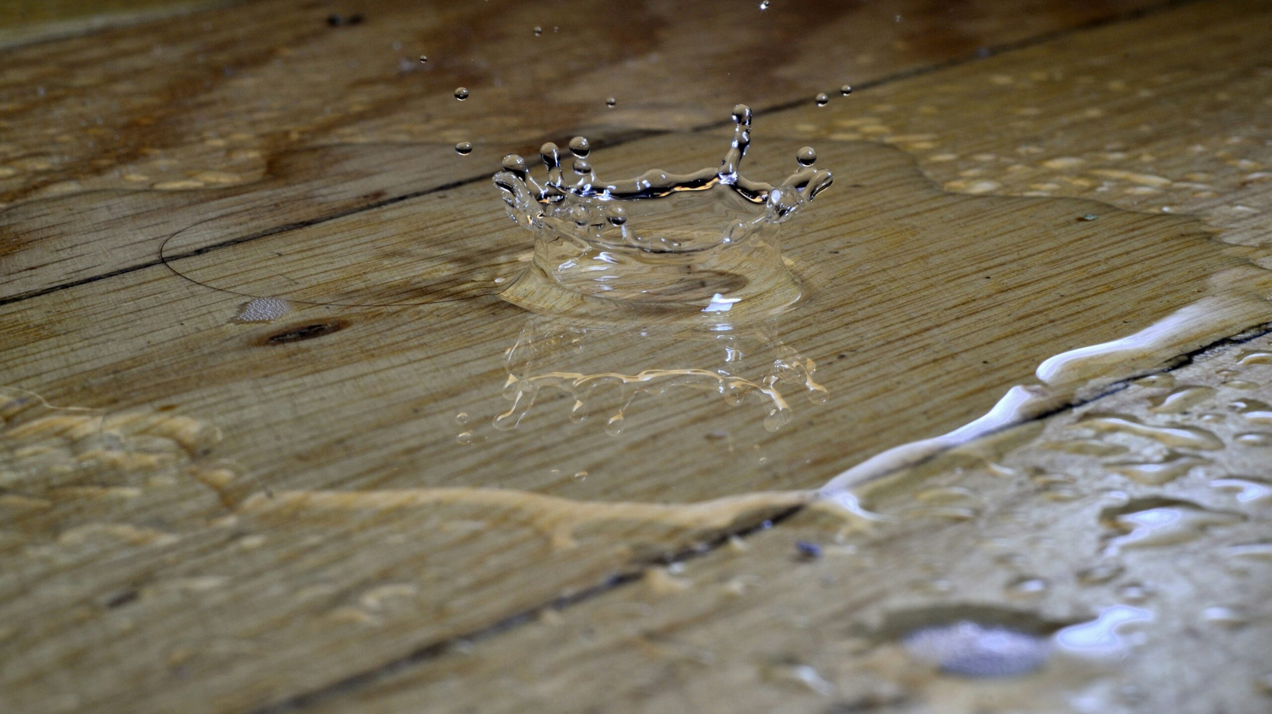 Water damage inside a home showing soaked wood flooring before water mitigation begins